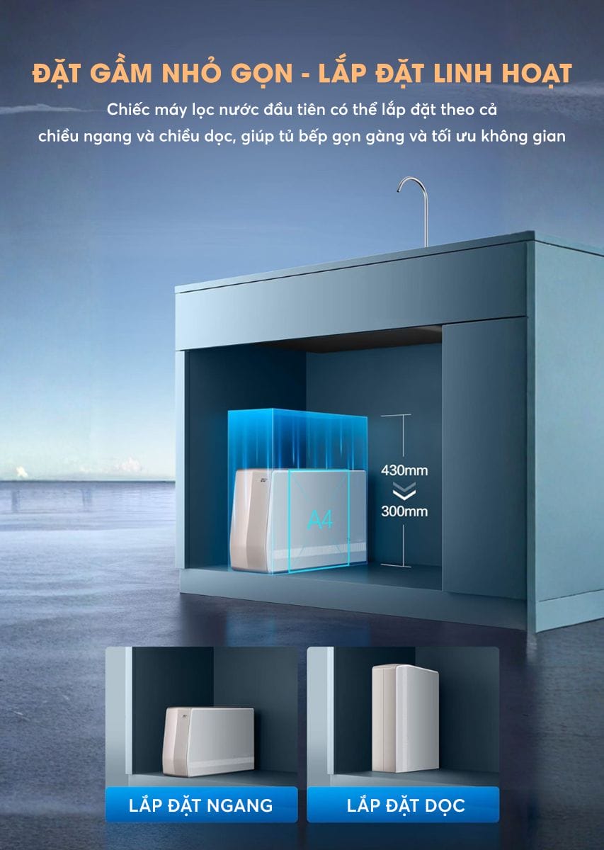 Máy lọc nước A.O.Smith R700Slim thiết kế nhỏ gon - lắp đặt linh hoạt