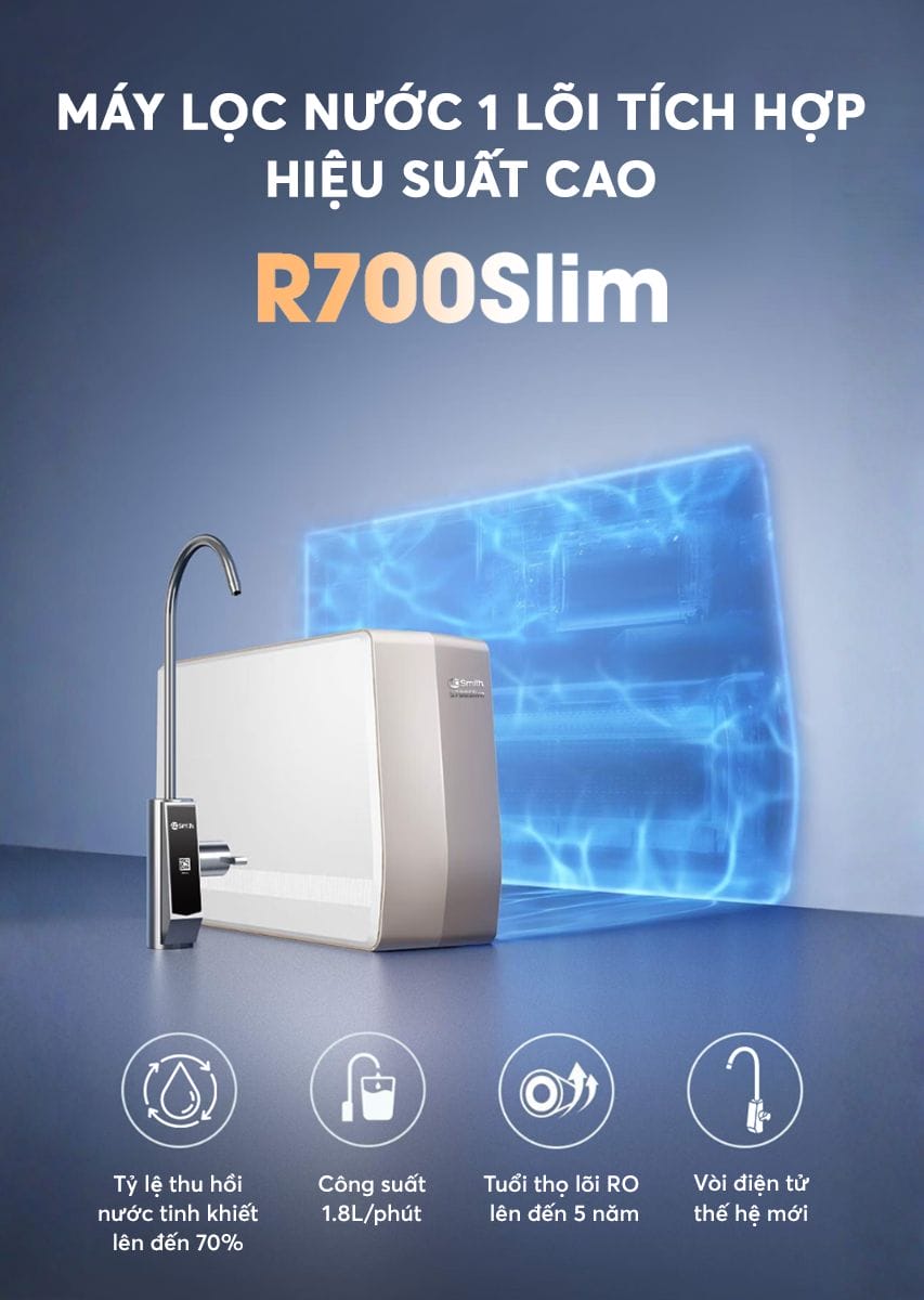 Máy lọc nước A. O. Smith R700Slim - Trang bị 7 cấp lọc hiện đại mang đến nguồn nước tinh khiết